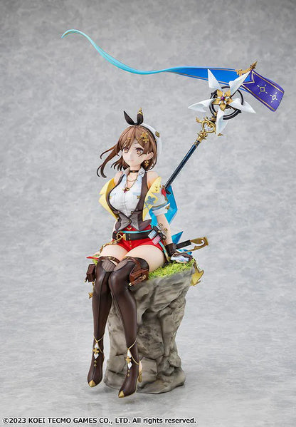 Atelier Ryza 3 Alchemist of the End and the Secret Key Ryza Reisalin Stout 1/7 Scale Figure featuring Ryza seated on a rock base with her alchemy staff and detailed adventurer outfit.