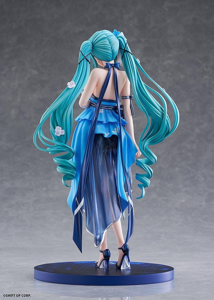Goddess of Victory Nikke Privaty Banquet Princess 1/7 scale figure wearing flowing blue evening dress with long teal twin-tails.