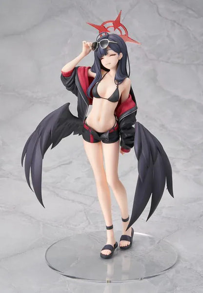 Blue Archive Ichika Swimsuit 1/7 scale figure wearing a black swimsuit, sporty jacket, sunglasses, and large black wings.