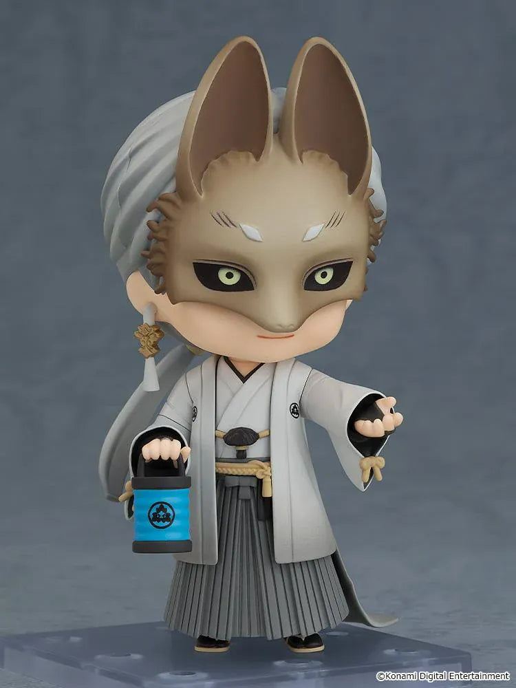 SILENT HILL f Nendoroid Fox Mask figure wearing a detailed fox mask, gray robes, pleated hakama, and a flowing tail.