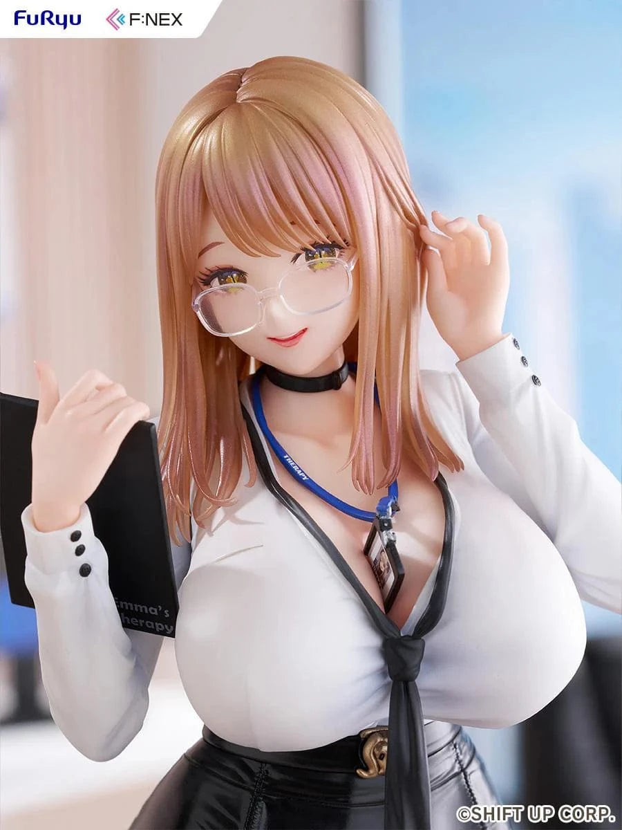 Goddess of Victory Nikke F:NEX Emma Office Therapy Ver. 1/7 Scale Figure featuring Emma in a white blouse and black skirt standing in an office setting
