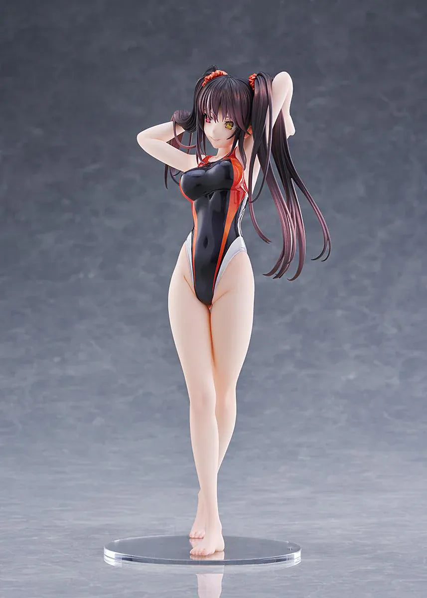 Swimsuit Silhouette DATE A LIVE Kurumi Tokisaki Swimwear Ver. 1/7 Scale Figure featuring Kurumi in a black, white, and red swimsuit with twin tails and a clear display base.