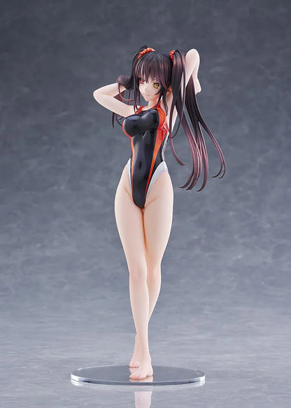 Swimsuit Silhouette DATE A LIVE Kurumi Tokisaki Swimwear Ver. 1/7 Scale Figure featuring Kurumi in a black, white, and red swimsuit with twin tails and a clear display base.