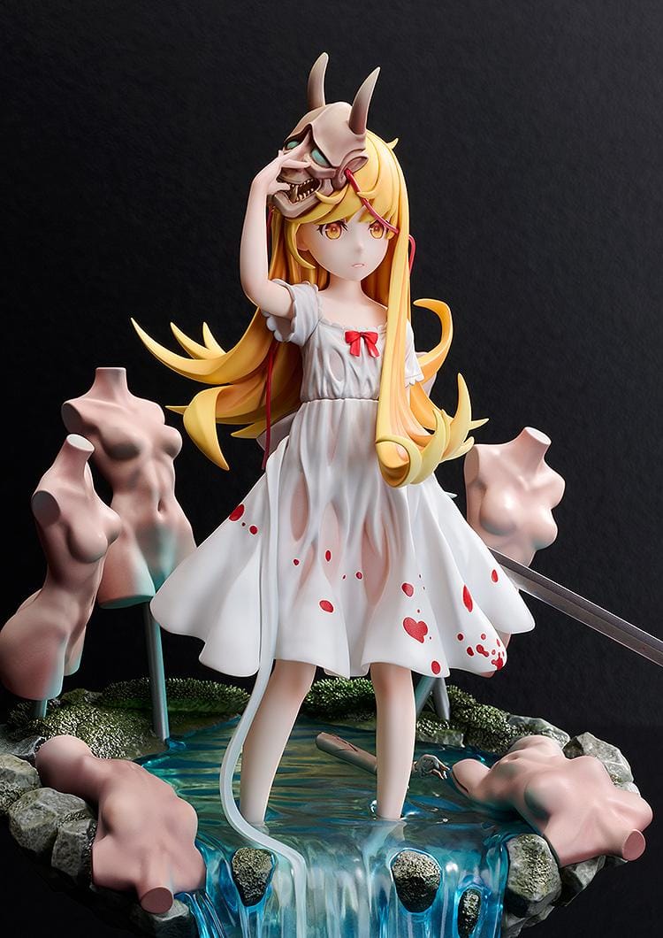 Shinobumonogatari G.S. Collection Shinobu Oshino 1/7 scale figure with oni mask, sword, white dress, and water effect base