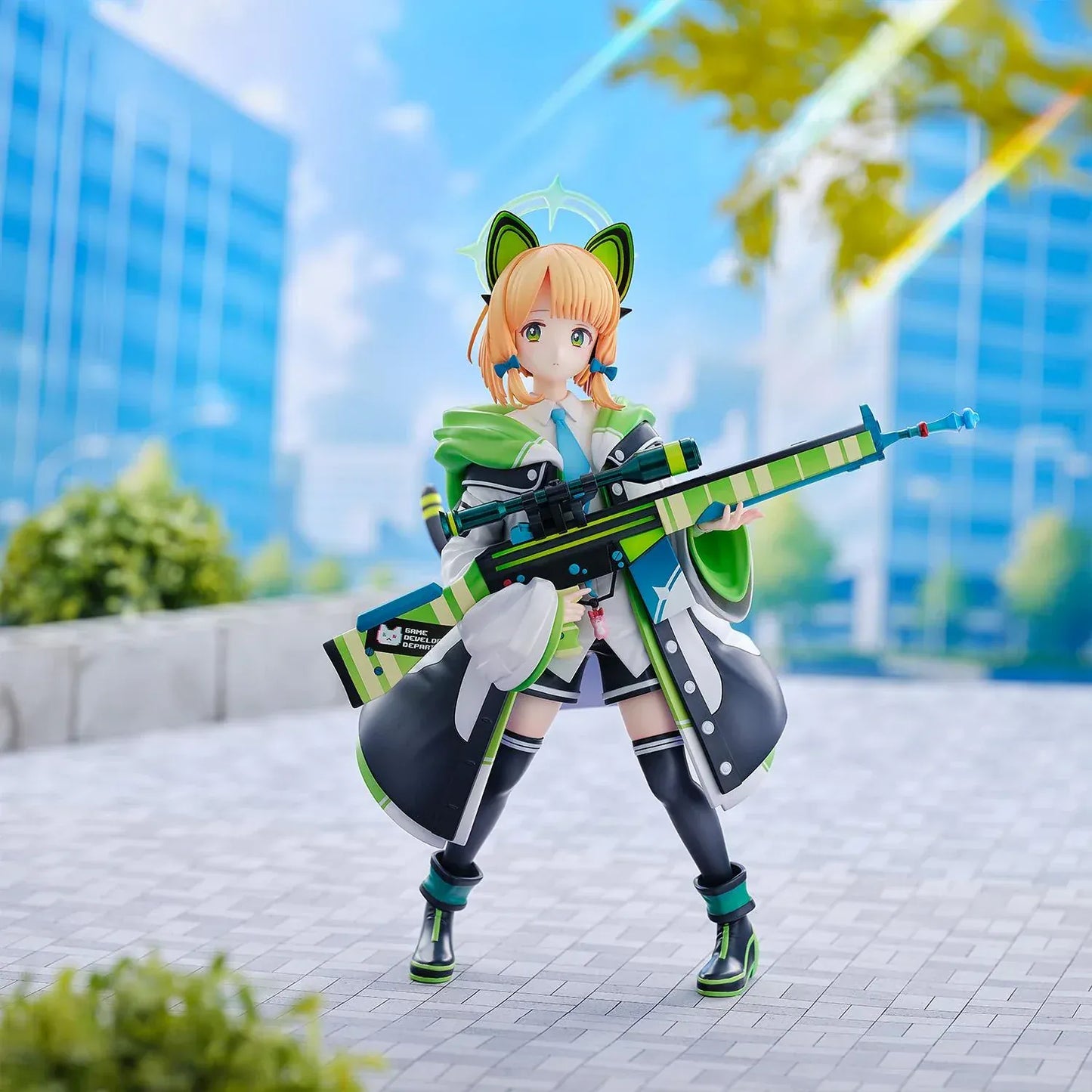 Blue Archive Midori 1/6 scale figure holding green rifle with cat-ear headset