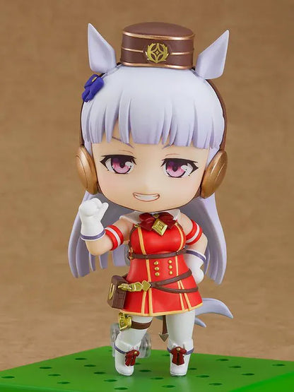 Umamusume Pretty Derby Nendoroid Gold Ship figure wearing her signature red and white outfit with horse ears, tail, and headgear