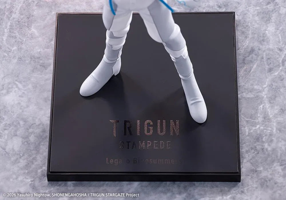 Trigun Stampede Oshi Works Legato Bluesummers figure featuring Legato in his white outfit with translucent blue enhanced arm effect