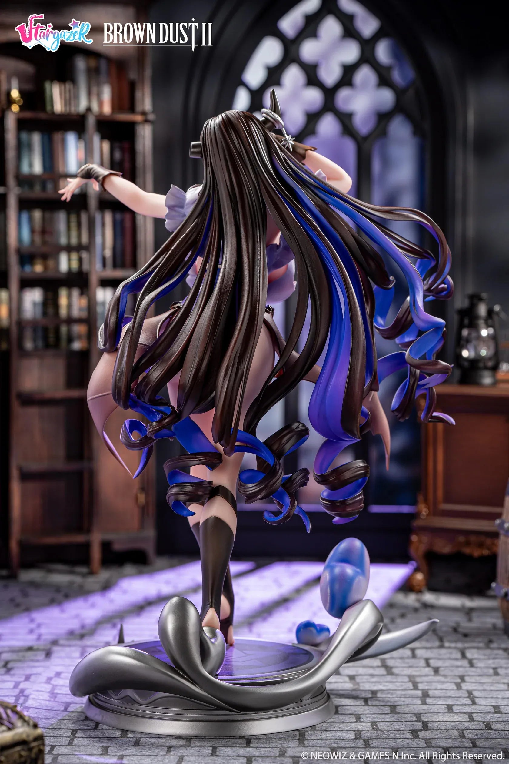 Brown Dust 2 Dimension Witch Eclipse Ver. 1/6 Scale Figure featuring Eclipse with long flowing dark hair, bat wing details, fantasy outfit, heart effect parts, and themed display base.