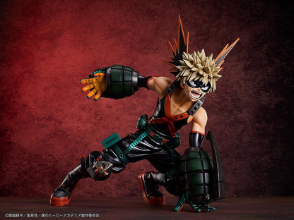 My Hero Academia Katsuki Bakugo (Metallic Ver.) 1/4 Scale Figure featuring Bakugo in an action pose with metallic armor, grenade gauntlets, and dynamic expression.