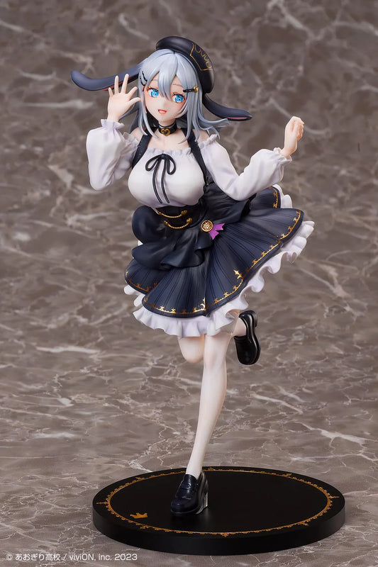 Aogiri High School Yamaguro Nekuro Casual Outfit Ver. 1/7 scale figure featuring a black-and-white dress, silver hair, bunny-inspired beret, and elegant display base
