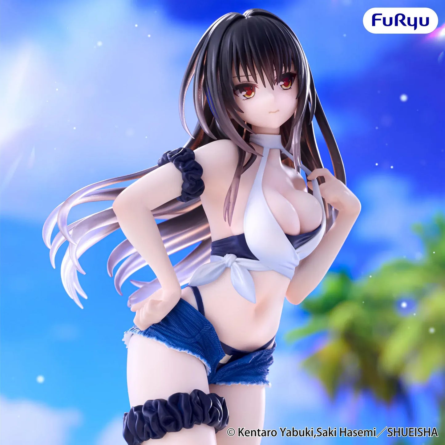 To Love-Ru Darkness Trio-Try-iT Yui Kotegawa Figure Rerelease in beach outfit with white tied top, denim-style shorts, and seaside pose