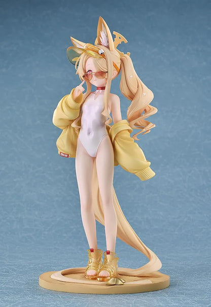 Blue Archive Seia Swimsuit 1/7 scale figure wearing a white swimsuit, yellow jacket, tinted sunglasses, and gold sandals.