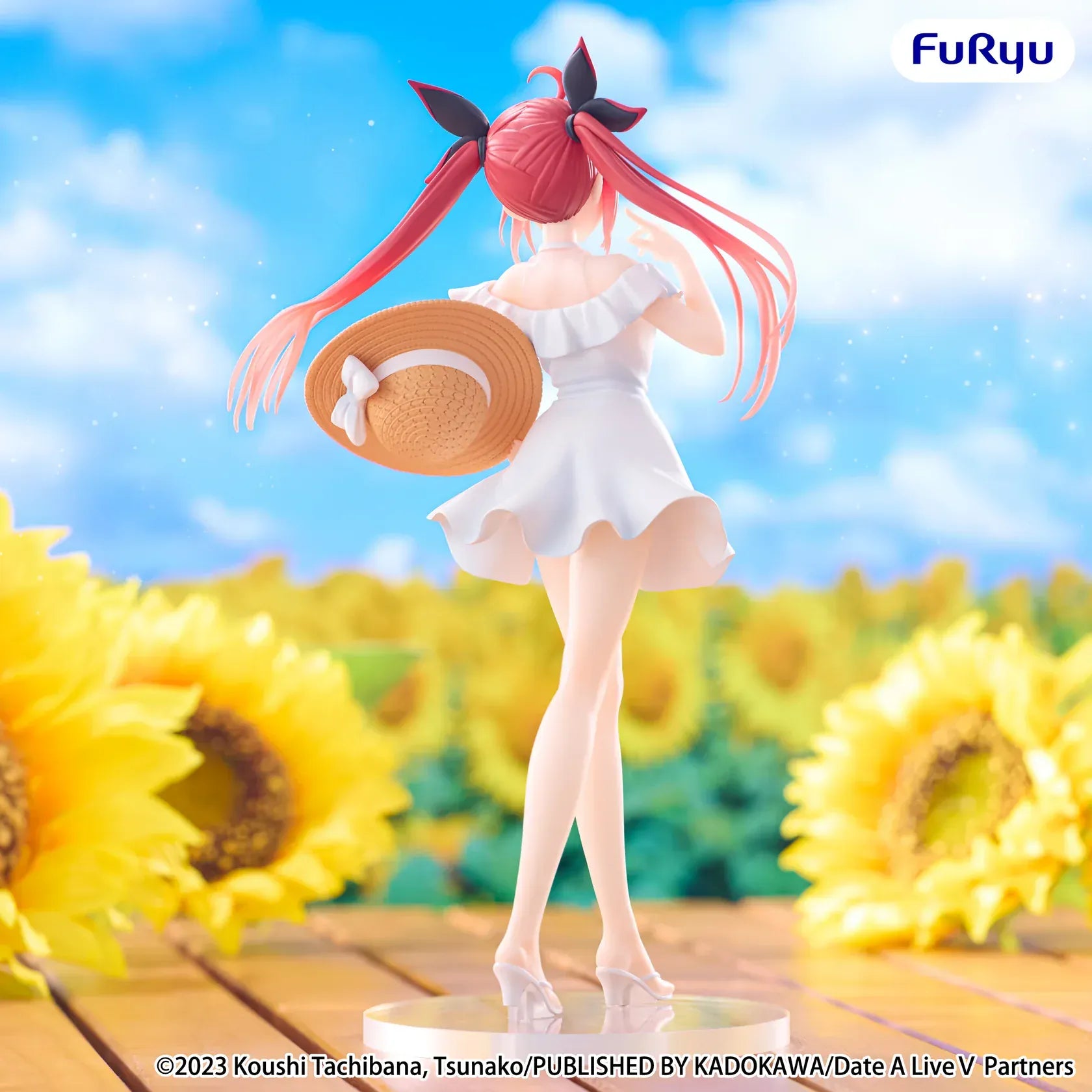 Date A Live V Kotori Itsuka Summer Dress figure wearing white off-shoulder dress with straw hat and twin tails