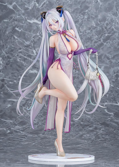 Azur Lane Kearsarge Springtime Monitoring 1/6 Scale Figure featuring long silver hair, an elegant white and purple outfit, handbag, and high heels