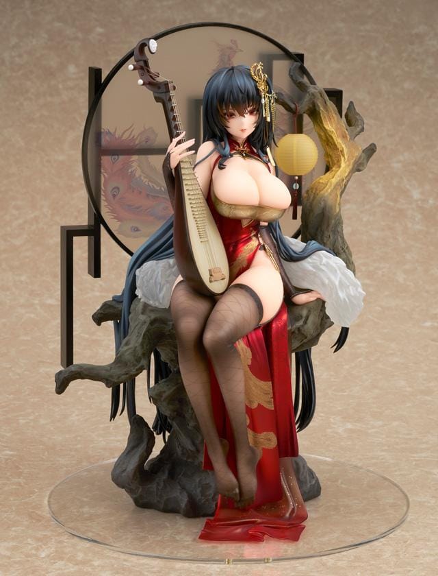 Azur Lane Taihou Phoenix's Spring Song Ver. 1/7 Scale Figure featuring Taihou seated in a red-and-gold outfit with long dark hair, ornate accessories, traditional instrument, and scenic display base.