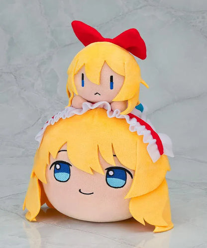 Touhou LostWord Nuidaifuku Yukkuri Alice plushie with blonde hair, embroidered blue eyes, red accents, and a miniature doll.