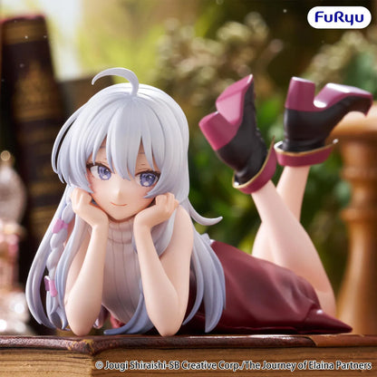 The Journey of Elaina Noodle Stopper Elaina Lying Down Ver. figure featuring silver hair, a relaxed lying pose, and an elegant outfit