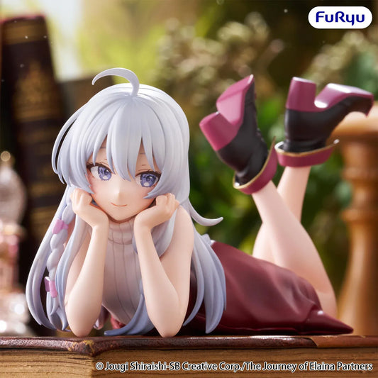 The Journey of Elaina Noodle Stopper Elaina Lying Down Ver. figure featuring silver hair, a relaxed lying pose, and an elegant outfit