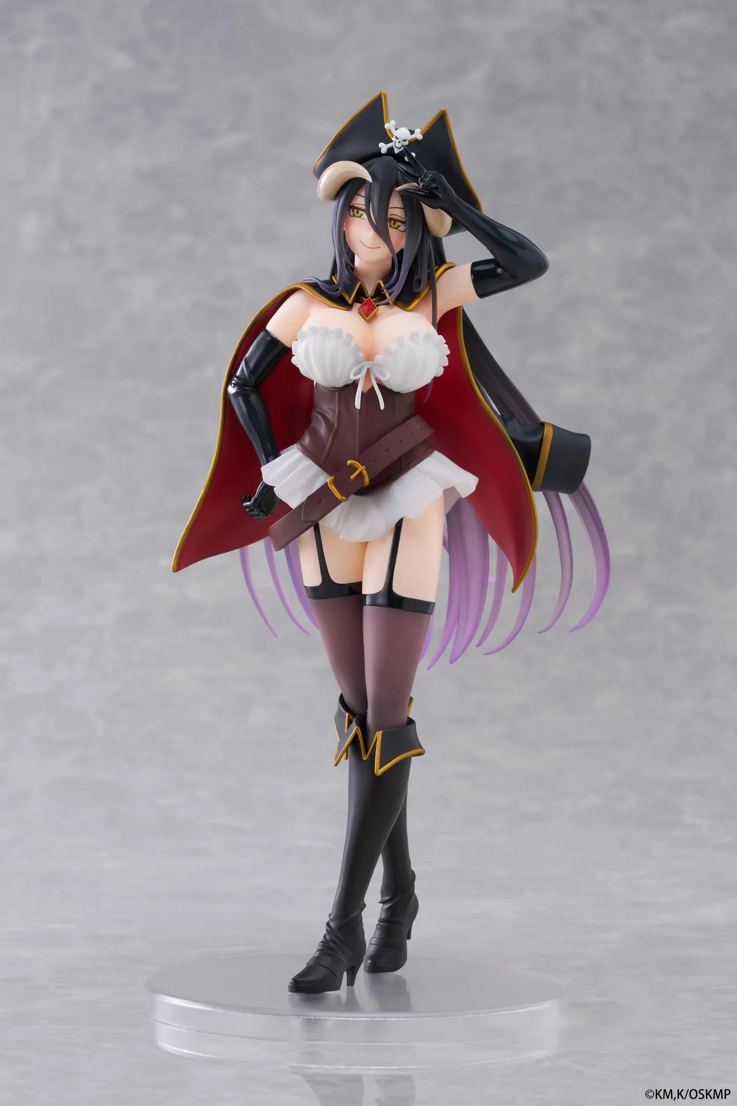 Overlord Albedo Pirate Ver Coreful Figure featuring Albedo in a pirate-inspired outfit with captain hat, cape, black boots, and long flowing hair
