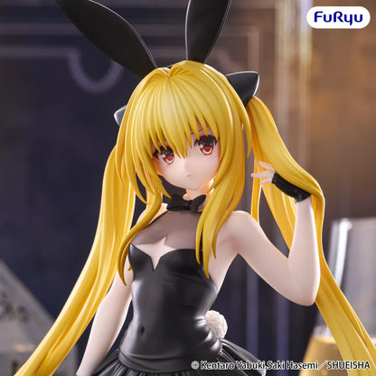 Golden Darkness BiCute Bunnies figure wearing a black bunny outfit with long ears, a layered skirt, fishnet tights, and heeled boots.