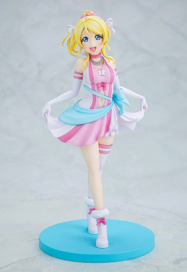 Love Live School Idol Project Eli Ayase Bokutachi wa Hitotsu no Hikari Ver. Figure with blonde hair, pink-and-white idol outfit, blue sash, and display base