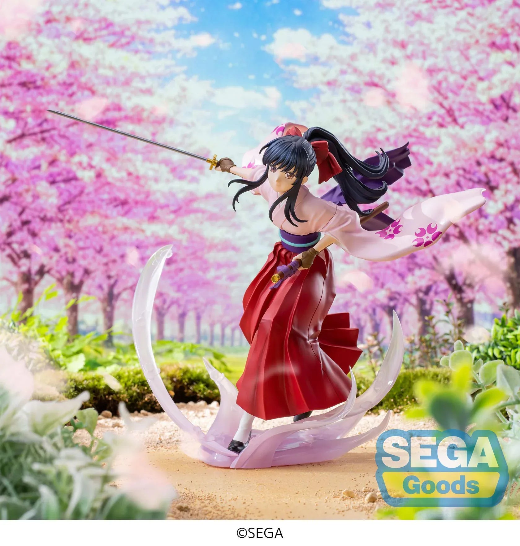 Sakura Wars Sakura Shinguji Luminasta figure in dynamic sword pose with flowing kimono and effect base