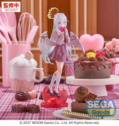 Blue Archive XStellar Azusa Happy Valentine Figure with white hair, angel wings, heart-shaped gift, and red heart display base