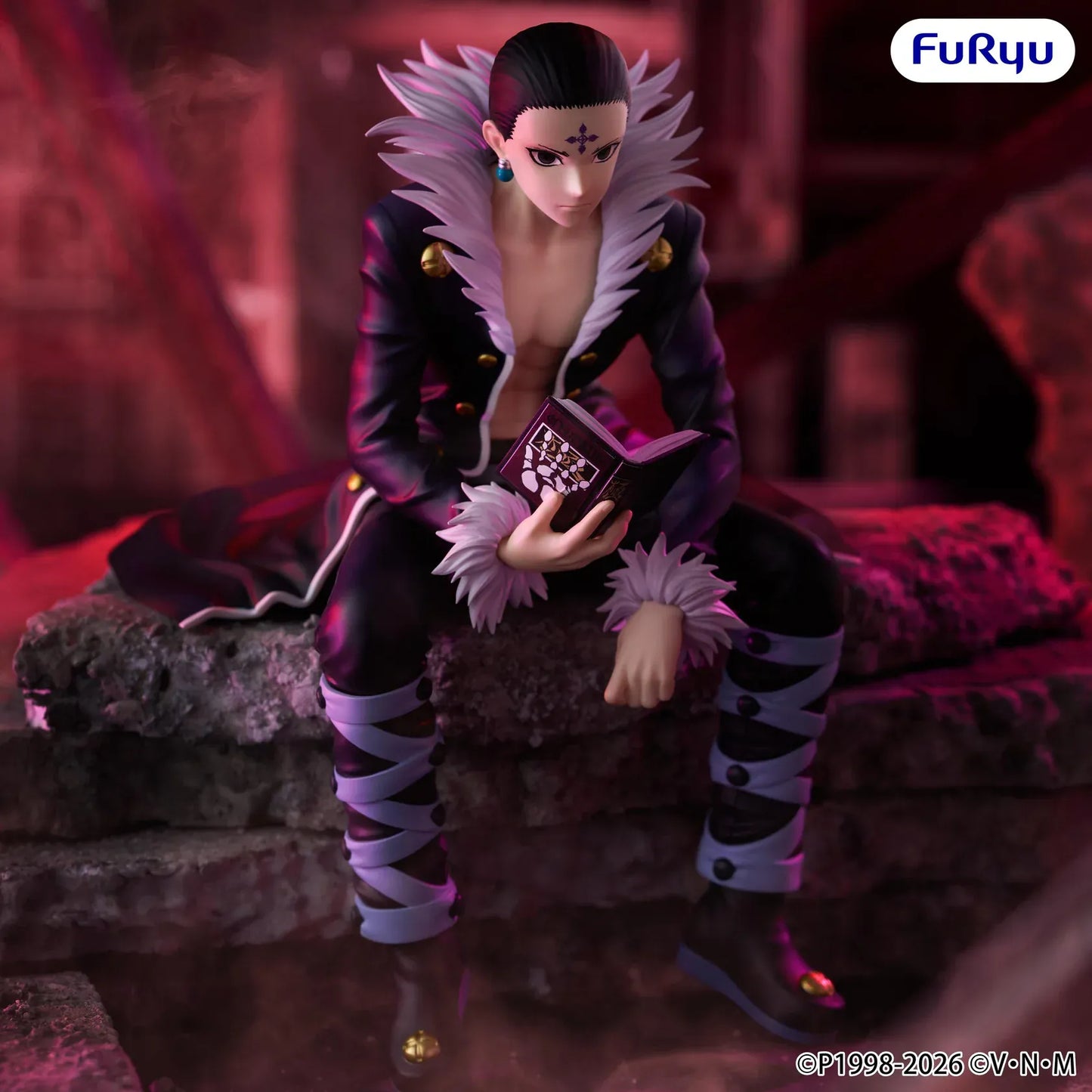 Hunter x Hunter Chrollo Lucilfer Vol 2 Noodle Stopper Figure seated with book in Phantom Troupe outfit