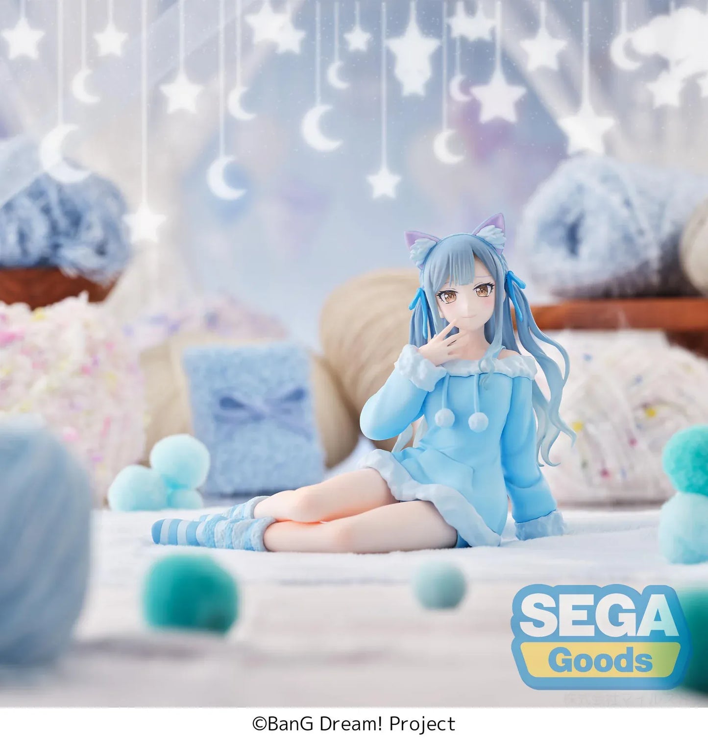 BanG Dream Yumemirize Sakiko Togawa Pajama Party Figure in blue pajamas with cat ears and striped socks