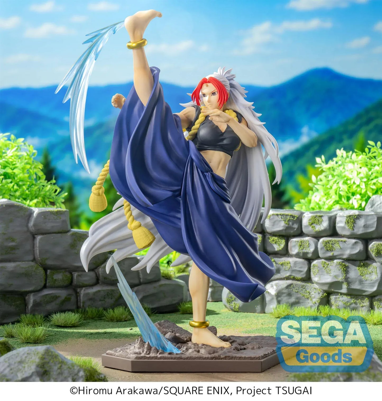 Daemons of the Shadow Realm Luminasta Left Figure performing a high kick with blue effect parts and flowing white hair