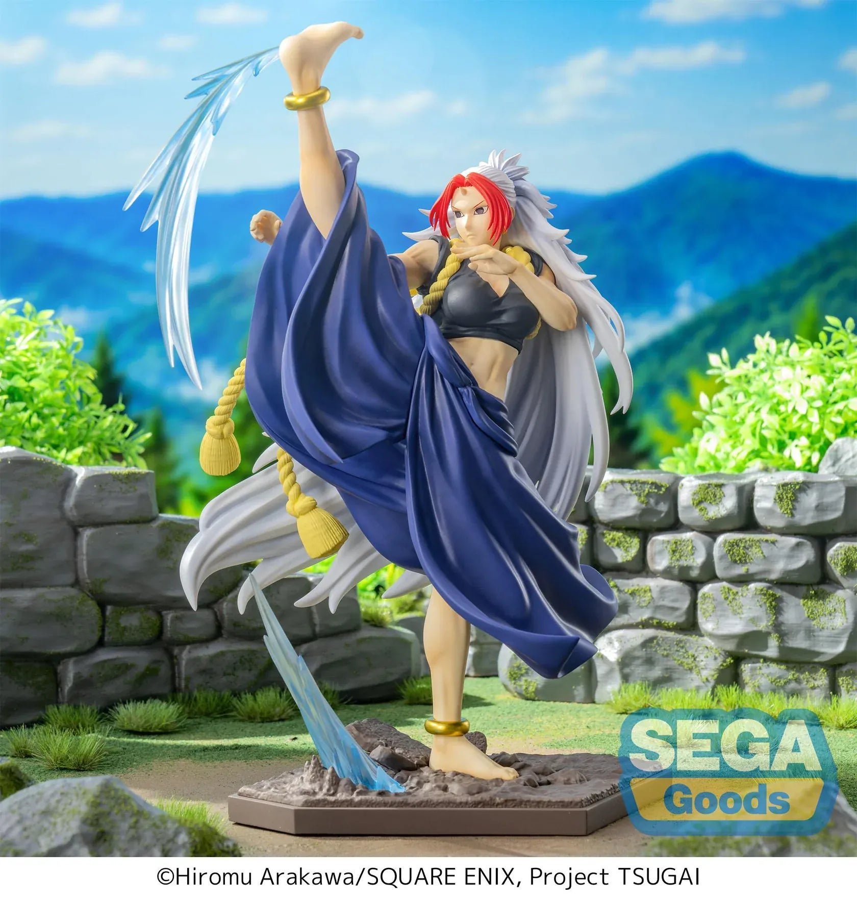 Daemons of the Shadow Realm Luminasta Left Figure performing a high kick with blue effect parts and flowing white hair