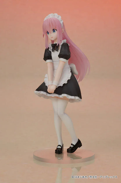 Bocchi the Rock DIGSTA Hitori Gotoh Figure featuring Hitori with long pink hair, blue eyes, maid-style outfit, shy expression, and round display base.