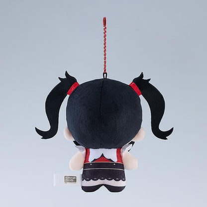 NEEDY GIRL OVERDOSE Ame-chan Punipico mascot plushie with black twin-tails, yellow hair clips, a red and black outfit, and a red ball chain.