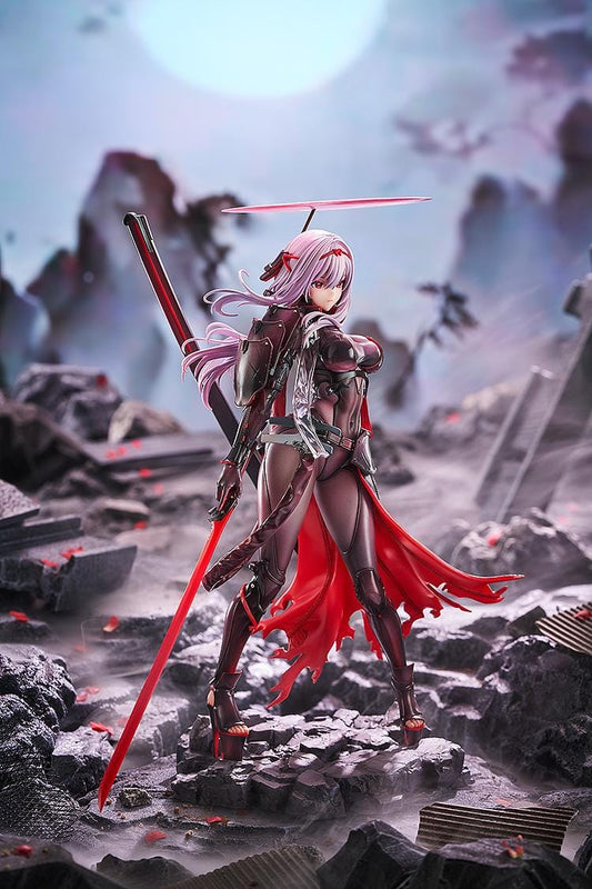 Goddess of Victory: Nikke Scarlet Black Shadow Ver 1/7 scale figure in black and red combat suit holding long blade on rocky base