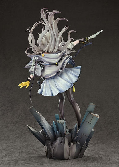 Arknights Endfield Perlica 1/7 Scale Figure featuring Perlica with flowing silver hair, animal ear details, futuristic white outfit, weapon accessory, and crystal-style display base.