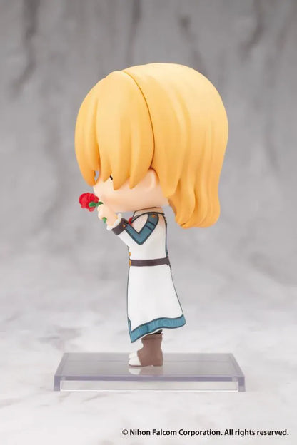 Trails in the Sky Oshi Works Mini Olivier Lenheim figure with blond hair, a winking expression, white and teal coat, red neck bow, and red rose.