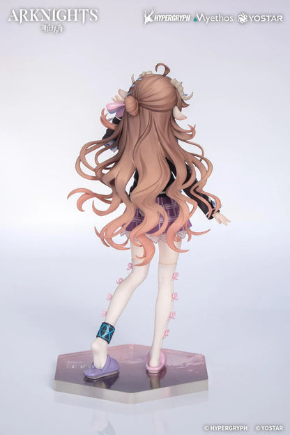 Arknights Gift Plus Eyjafjalla the Hvit Aska One More Story Ver 1/8 Scale Figure wearing a purple plaid skirt, thigh-high socks, pastel accessories, and slippers