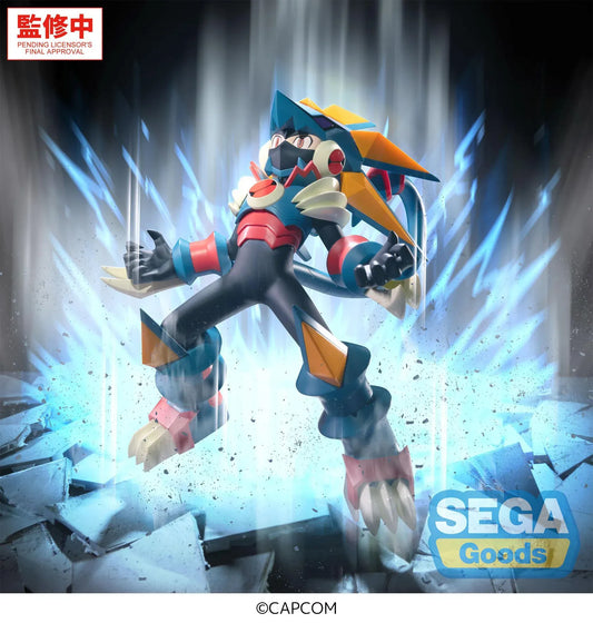 Mega Man Battle Network Luminasta Mega Man Gregar Beast Figure in dynamic pose with colorful armor and clear display base