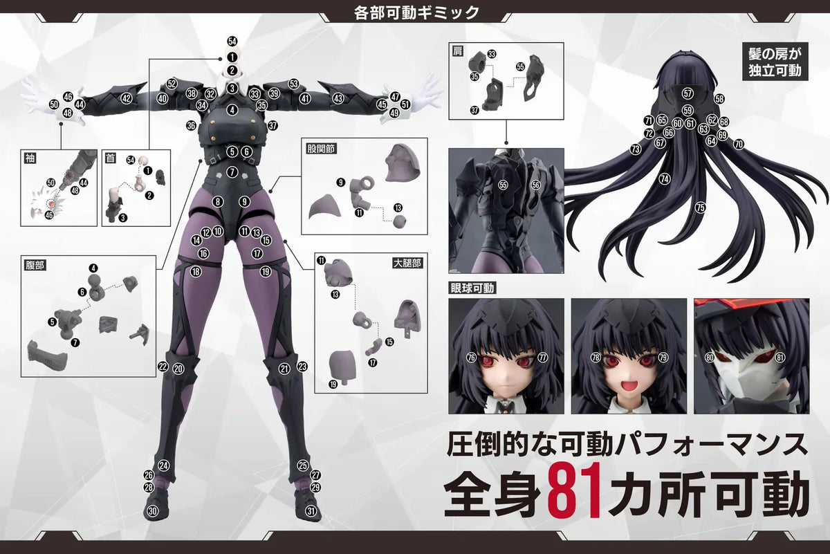 Megalomaria Unlimited Universe Maria Kagaribi Dress Code model kit wearing a gothic black dress and holding a red-bladed sword.