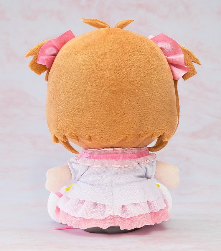Cardcaptor Sakura Plushie Sakura Kinomoto Platinum Outfit Ver. featuring Sakura in a soft chibi-style seated plush design with teal eyes, pink bows, white outfit, and star accent.