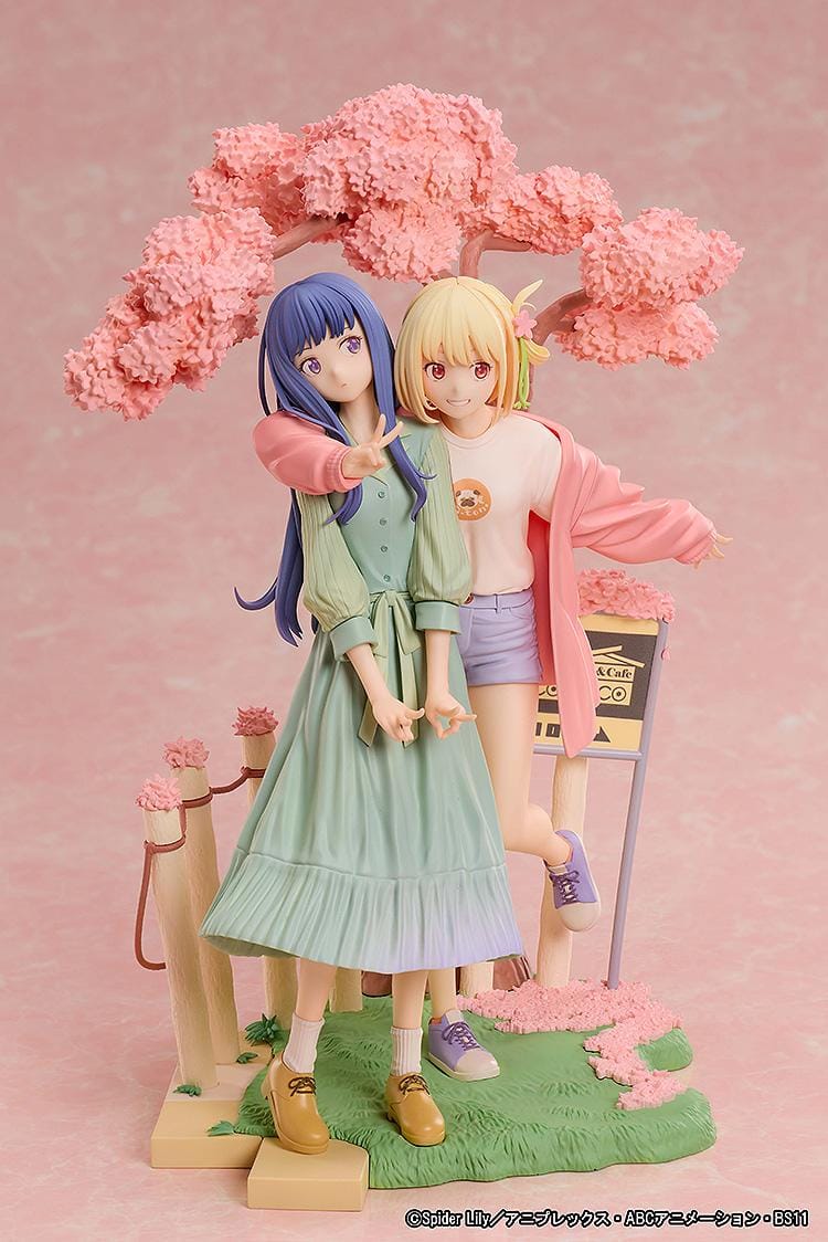 Chisato Nishikigi and Takina Inoue Spring Ver figure under cherry blossom tree with scenic base