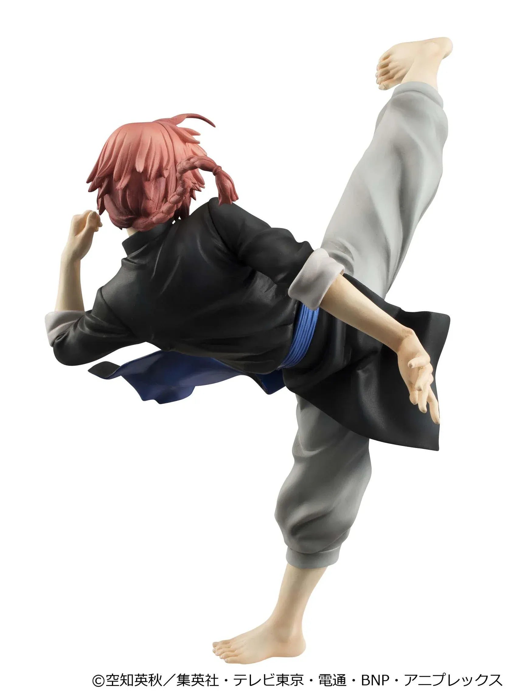 Gintama G.E.M. Series Kamui Ver.2 Reissue figure with red hair, black outfit, blue sash, and dynamic high-kick pose