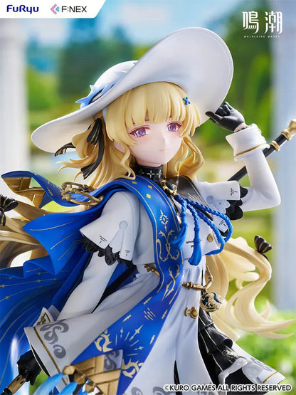 Wuthering Waves Phoebe 1/7 scale figure by FuRyu F:NEX featuring blue and white outfit with staff on floral garden base