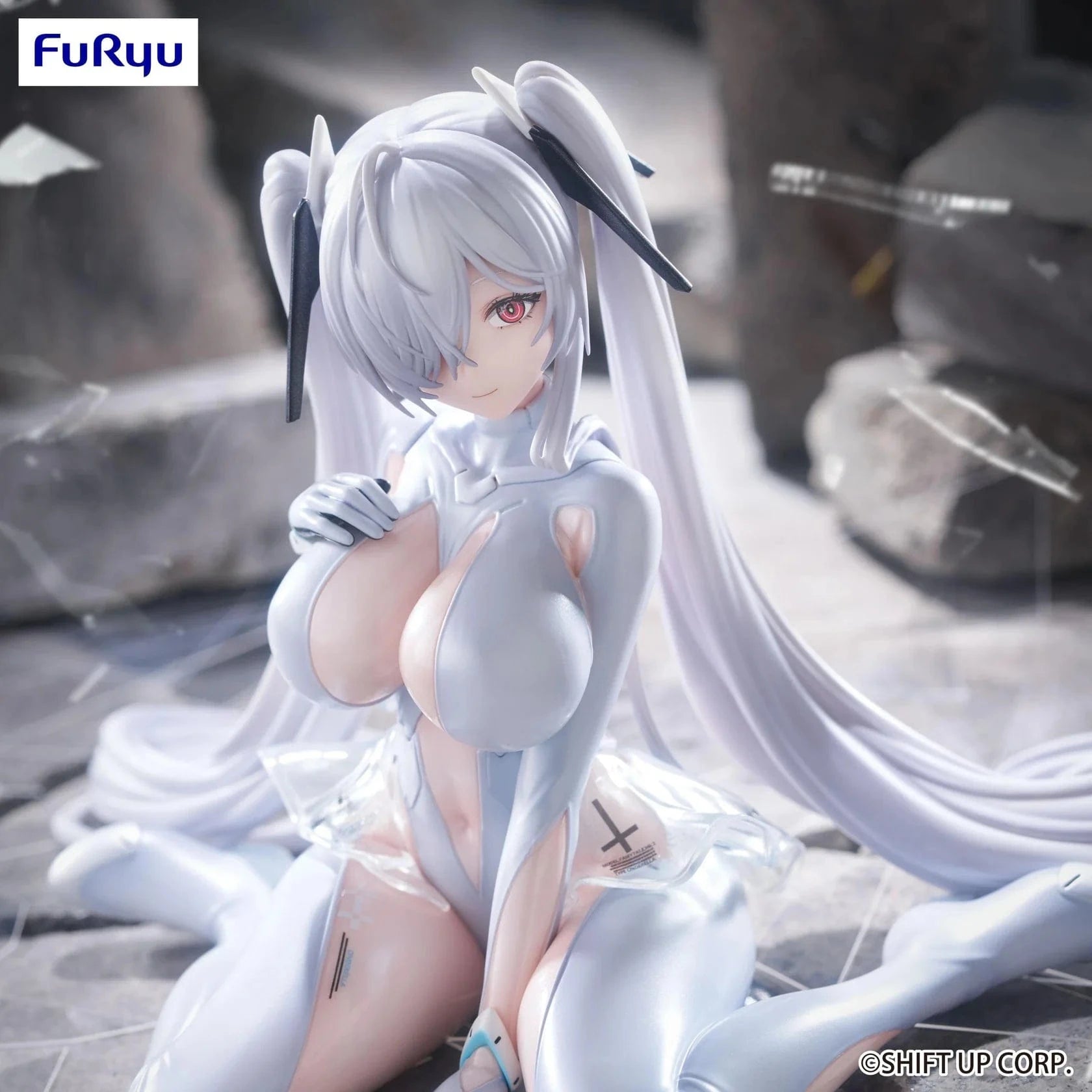 Goddess of Victory: NIKKE Cinderella Noodle Stopper Figure by FuRyu featuring Cinderella in white bodysuit with long twin-tails