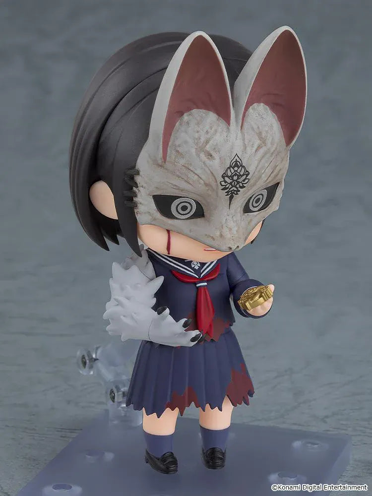 SILENT HILL f Nendoroid Fox Hinako wearing a weathered fox mask and tattered navy sailor uniform, with a red necktie and oversized gray arm.