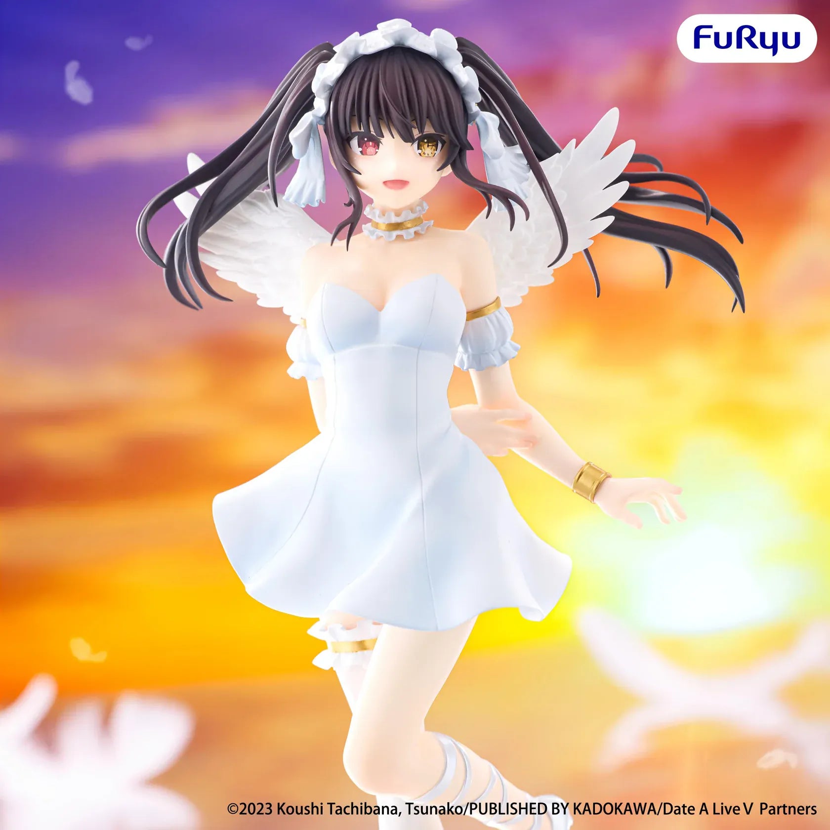 Date A Live V BiCute Pure Kurumi Tokisaki Figure wearing a white dress with wing details and twin-tail hairstyle