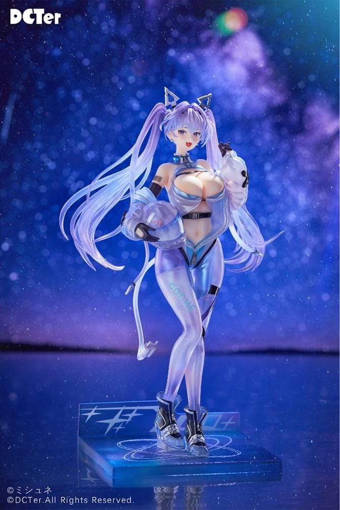 Star Sky Aila 1/7 scale figure featuring lavender twin tails, a futuristic blue bodysuit, helmet accessory, and custom sci-fi display base