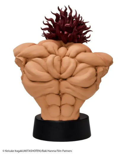 Baki The Grappler Taito Kuji Yujiro Bust Figure featuring Yujiro Hanma with muscular sculpting, wild red hair, fierce grin, and black OGRE display base.