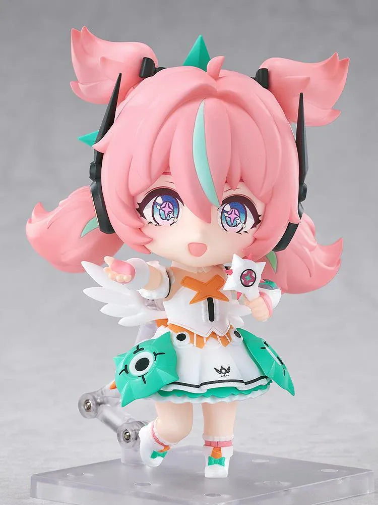 Zenless Zone Zero Nendoroid Aria figure with pink twin tails, a futuristic headset, and a white-and-teal idol outfit.