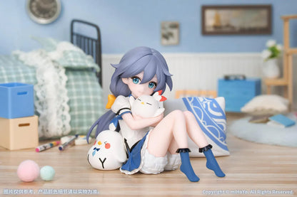 Honkai Impact 3rd Fu Hua Chibi Tea Party anime figure holding a bird plush with matching cushions